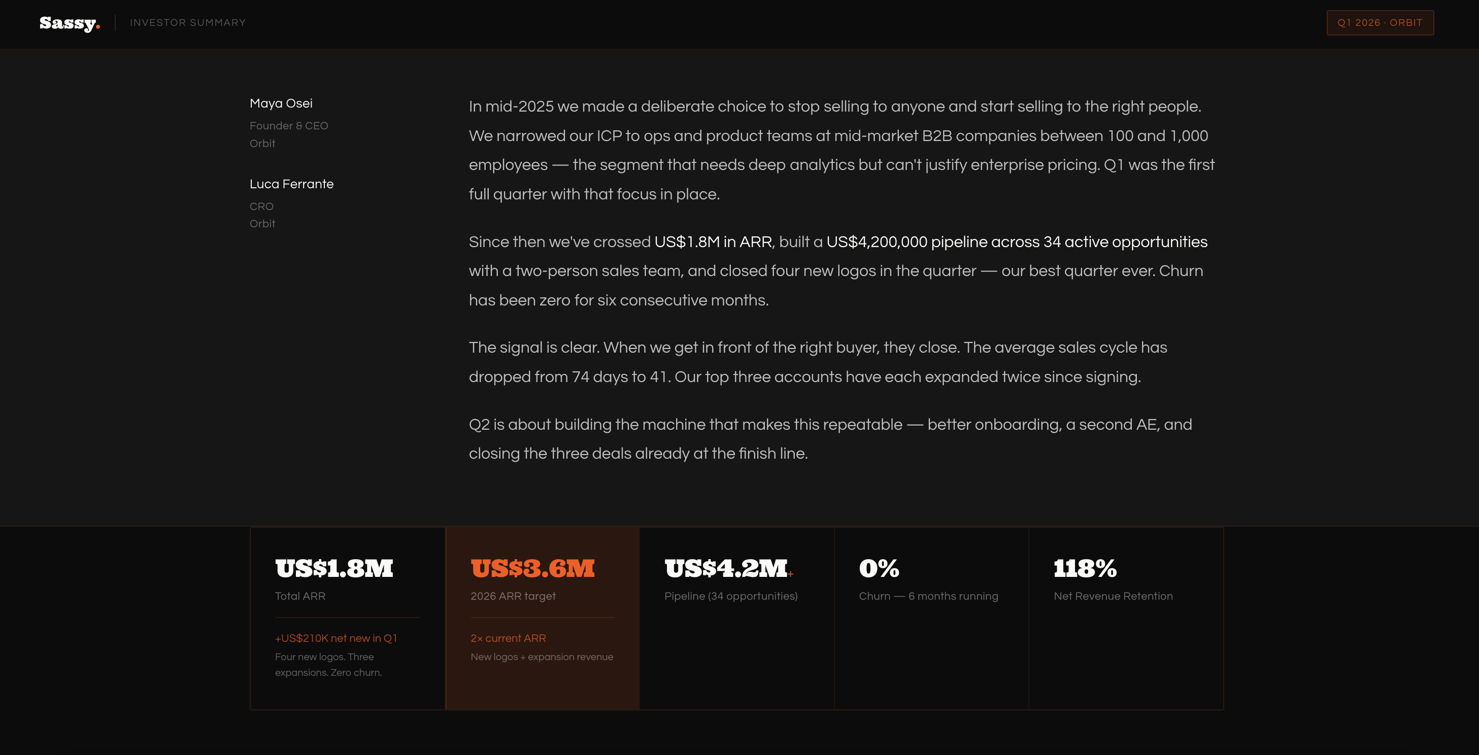 Investor Summary pipeline view